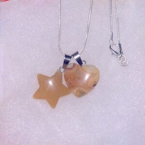 Boho Hippie Agate Heart & Sunstone Star Sterling Silver 16…